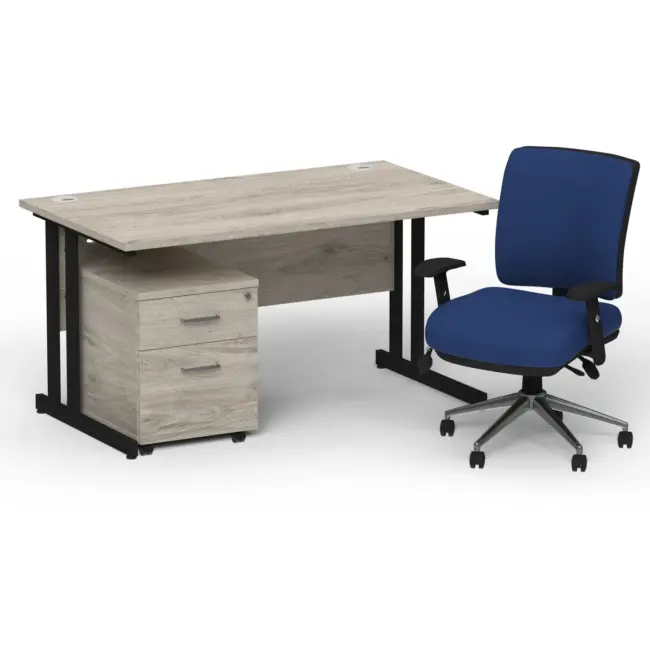 Impulse 1400mm Cantilever Straight Desk With Mobile Pedestal and Chiro Medium Back Blue Operator Chair - Image 59