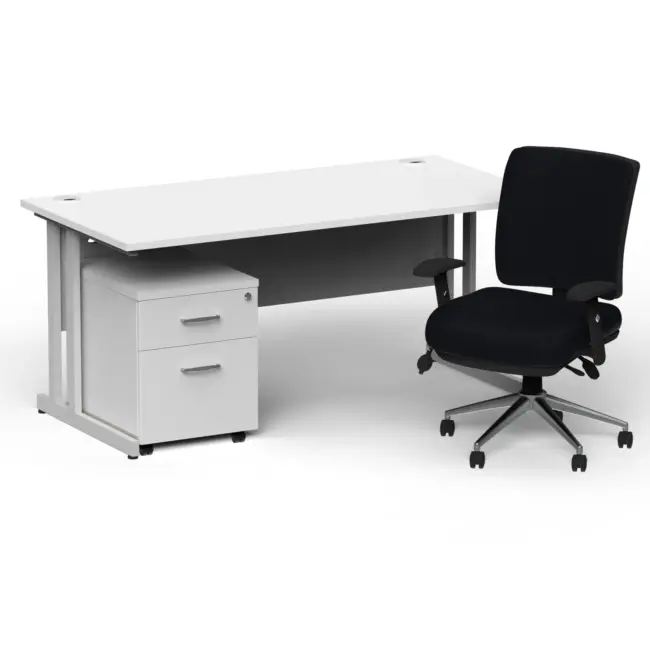 Impulse 1600mm Cantilever Straight Desk With Mobile Pedestal and Chiro Medium Back Black Operator Chair - Image 9