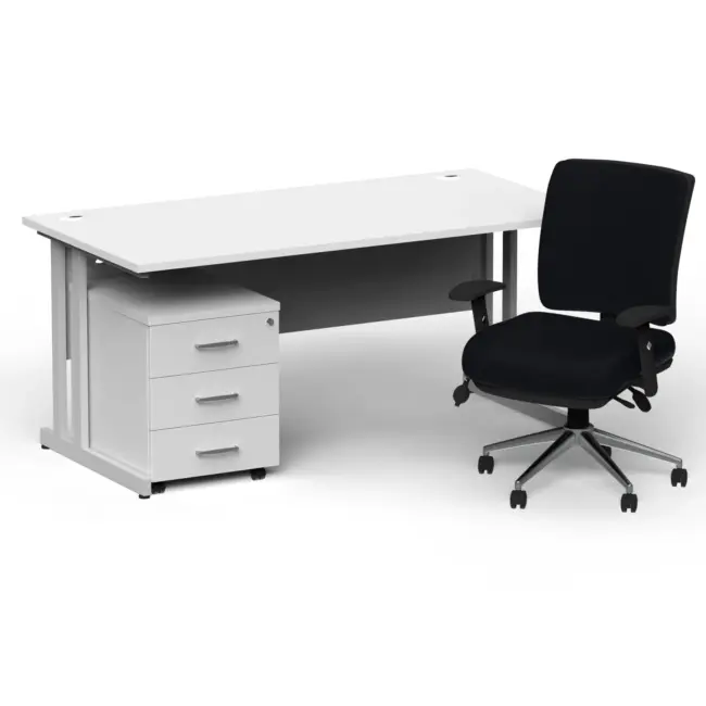 Impulse 1600mm Cantilever Straight Desk With Mobile Pedestal and Chiro Medium Back Black Operator Chair - Image 21