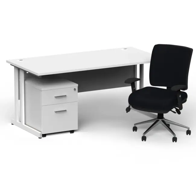 Impulse 1600mm Cantilever Straight Desk With Mobile Pedestal and Chiro Medium Back Black Operator Chair - Image 33