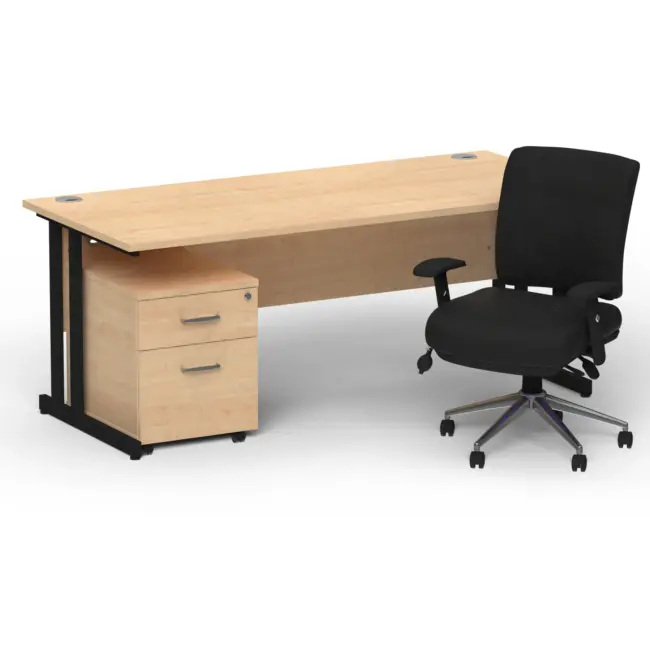 Impulse 1600mm Cantilever Straight Desk With Mobile Pedestal and Chiro Medium Back Black Operator Chair - Image 51