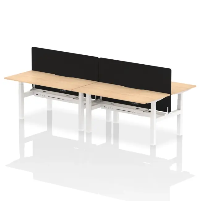 Air Back-to-Back Scalloped Edge Height Adjustable Bench Desk - 4 Person with Black Straight Screen - Image 45