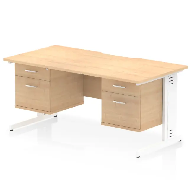 Impulse Scalloped Edge 1600mm Cable Managed Straight Desk With Two Fixed Pedestal - Image 30