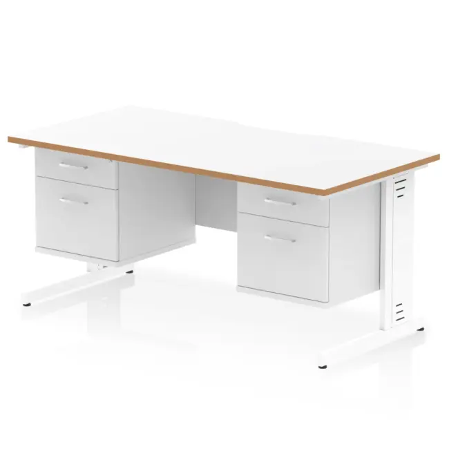 Impulse Scalloped Edge 1600mm Cable Managed Straight Desk With Two Fixed Pedestal - Image 2