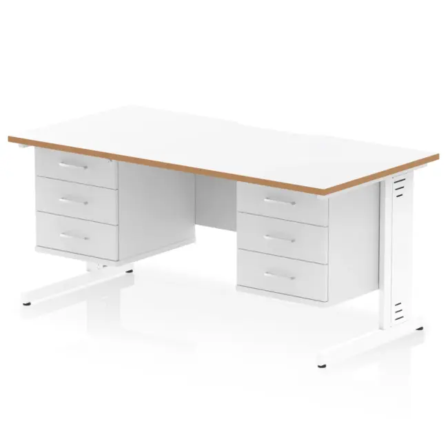 Impulse Scalloped Edge 1600mm Cable Managed Straight Desk With Two Fixed Pedestal - Image 3