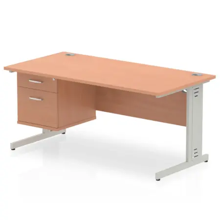 Impulse 1600mm Cable Managed Straight Desk With Single Fixed Pedestal